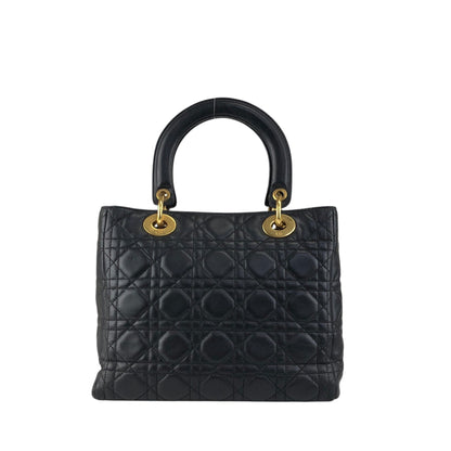 Christian Dior Lady Dior Cannage Charm Handbag Black Vintage 5udh48