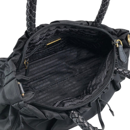PRADA Logo Ribbon Motif Two-way Handbag Shoulder bag Black Vintage sc4cff