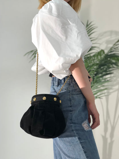 Salvatore Ferragamo Heels Motif  Suede Leather Small Shoulder bag Black Vintage n3mepg