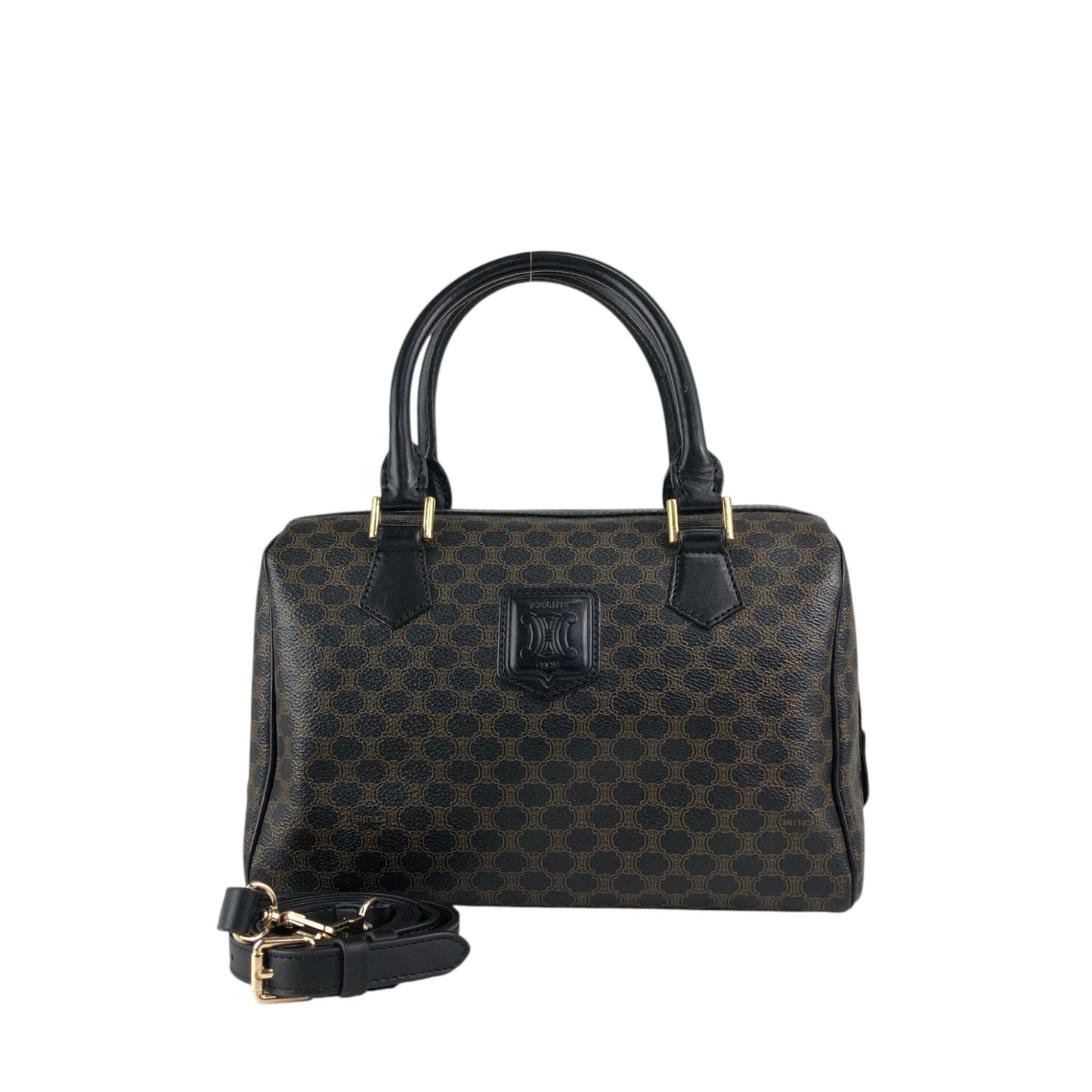 CELINE Macadam Blason Two-way Small Boston bag Shoulder bag Black Vintage d4zwjm