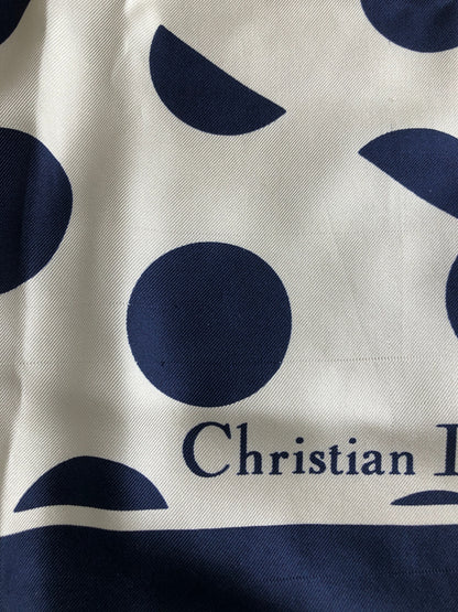 Christian Dior Silk Scarf Navy×White Vintage zxaeh7