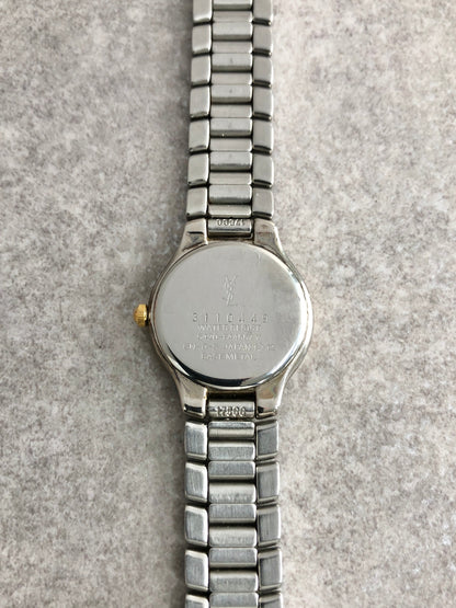 Yves Saint Laurent YSL Logo Quartz Watch Silver 5420-F44557 Vintage gp374e