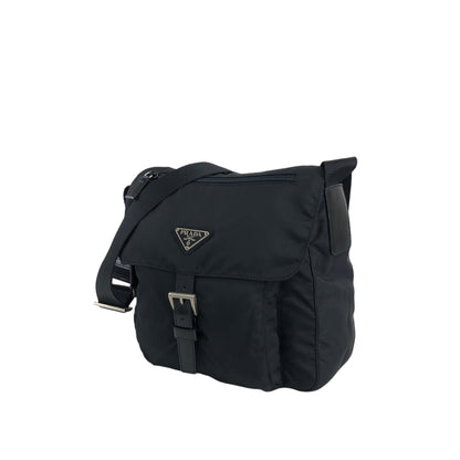 PRADA Triangle Logo Front Buckle Shoulder bag Black Vintage cxgmd6