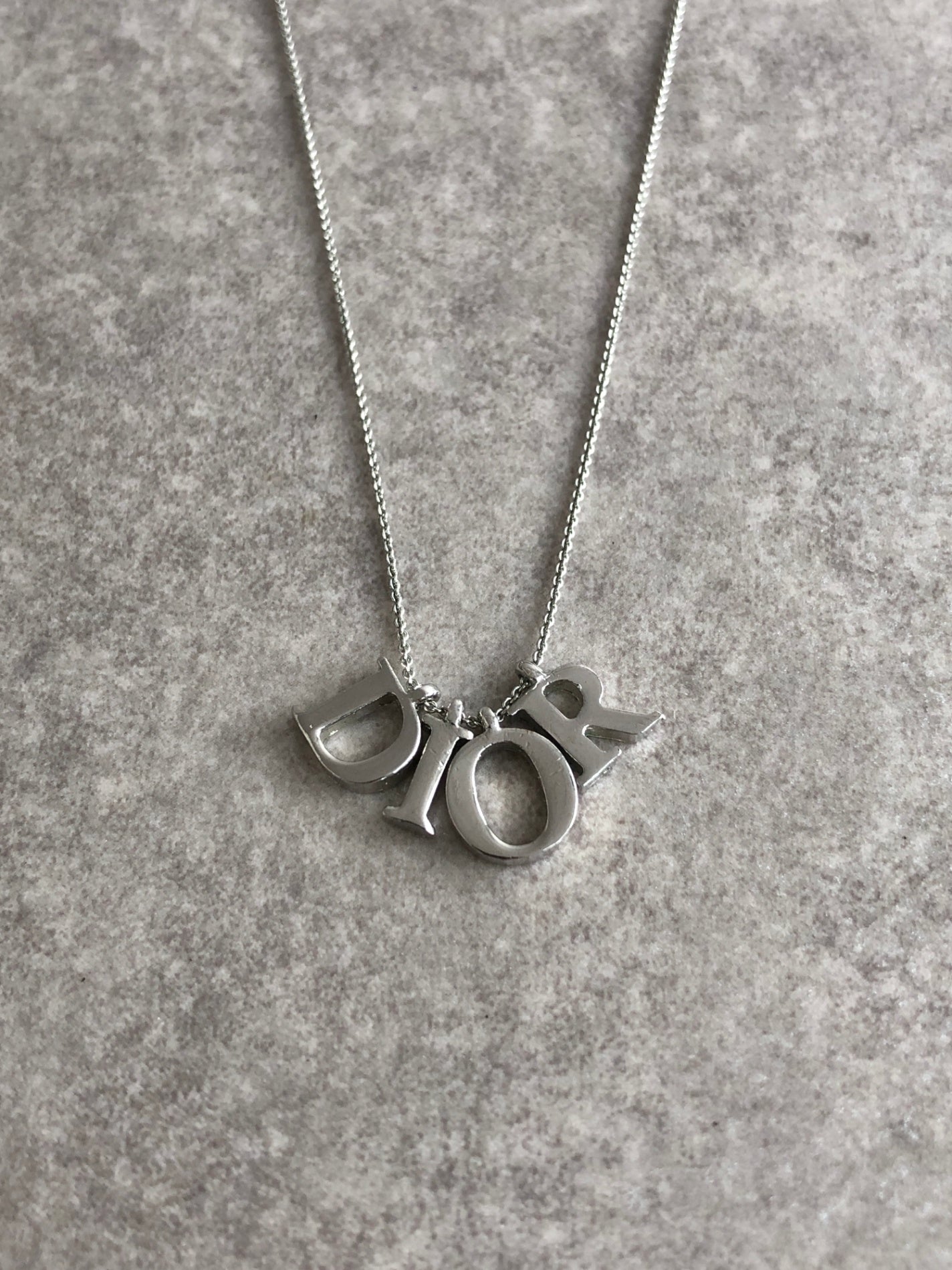 Christian Dior Logo Charm Necklace Silver Vintage x2sxgr