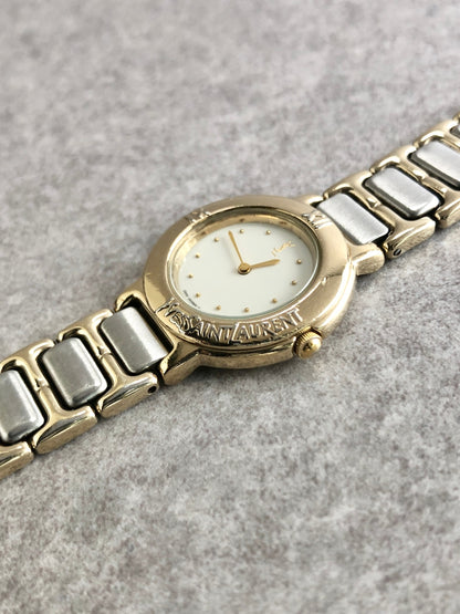 Yves Saint Laurent YSL Logo Watch Gold×Silver Vintage uavgj3