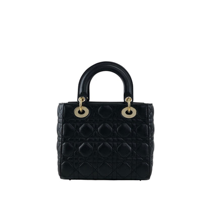 Christian Dior Lady Dior Cannage Logo Charm Handbag Black Vintage 885e65