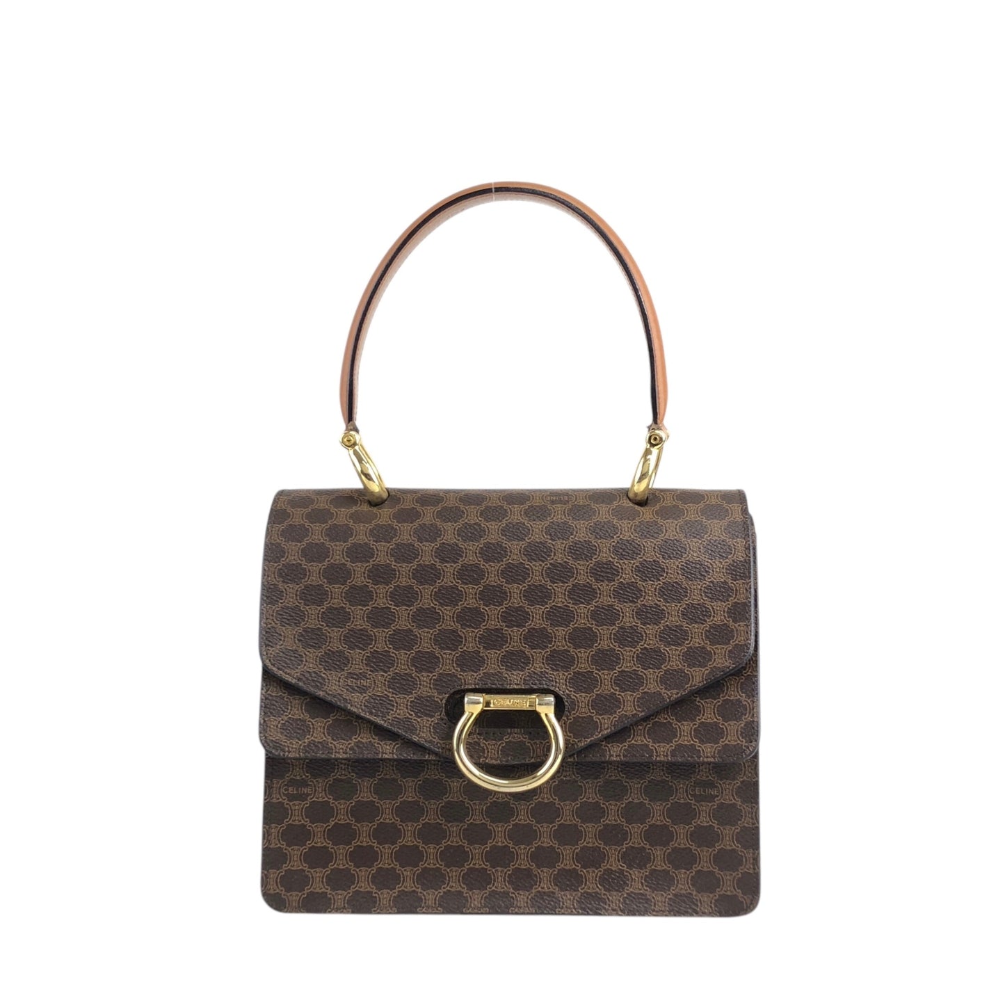 CELINE Macadam Horse Bit Double Flap Top Handle Handbag Brown Vintage 6caaii