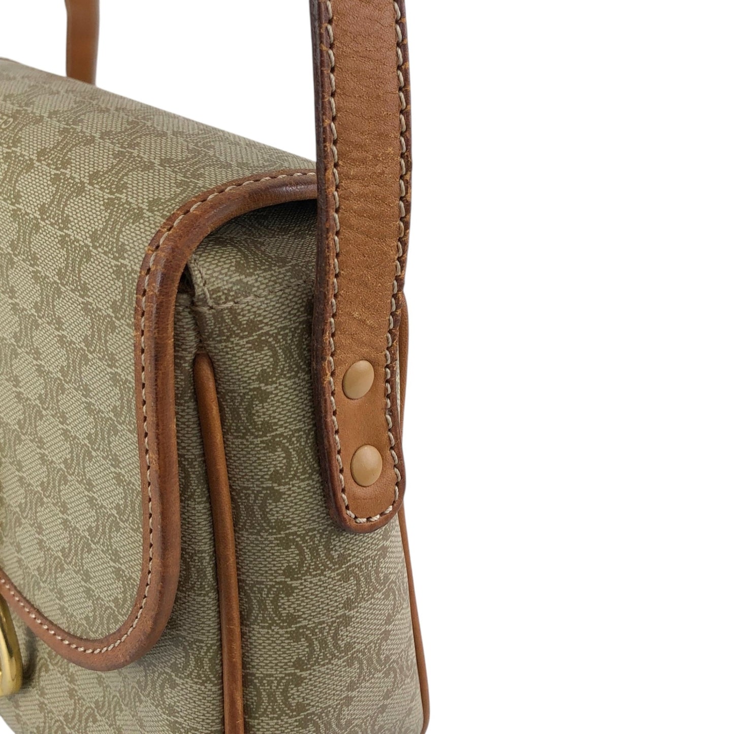 CELINE Macadam Horseshoe Small Shoulder bag Beige Vintage myw6bv