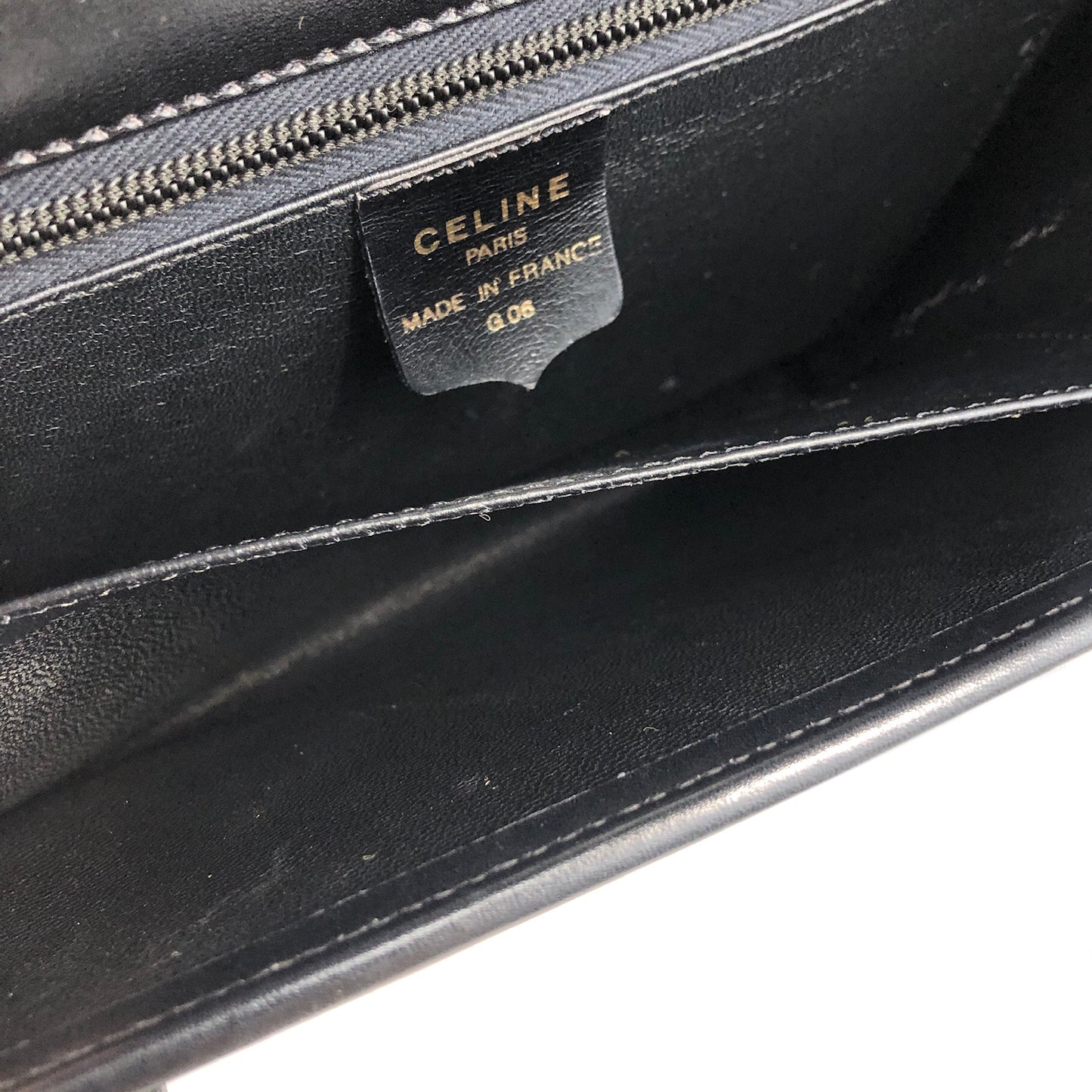 CELINE Triomphe Flap Leather Handbag Black Vintage zgtbg6