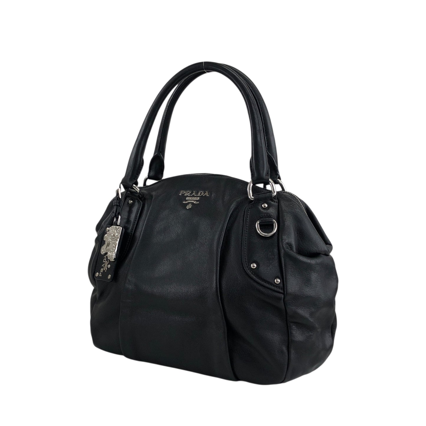 PRADA Logo Two-way Handbag Shoulder bag Black Vintage te623t