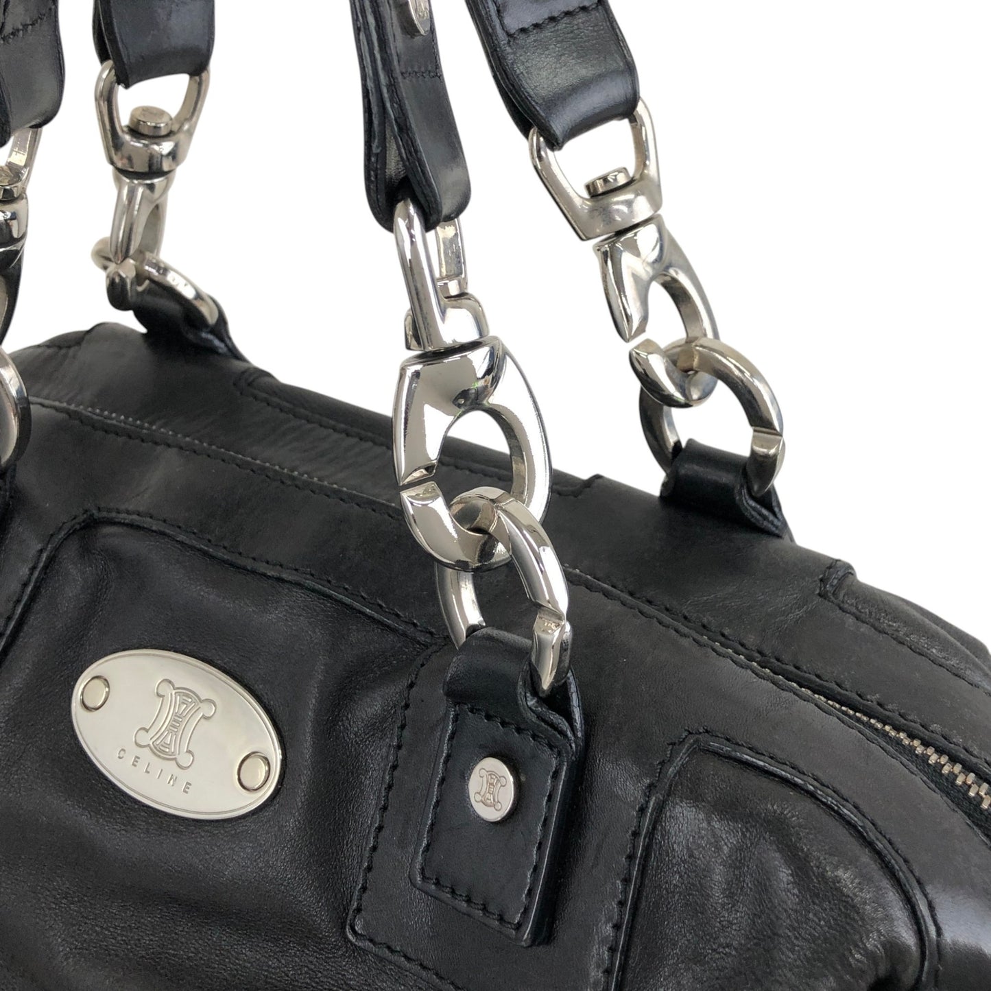 CELINE Triomphe Logo Handbag Black Vintage 5y5pjn