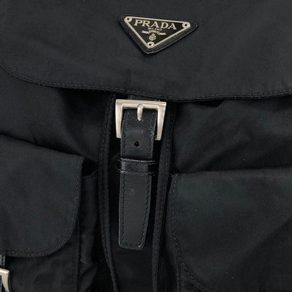 PRADA Triangle Logo Front Buckle Backpack Black Vintage d4dvwd