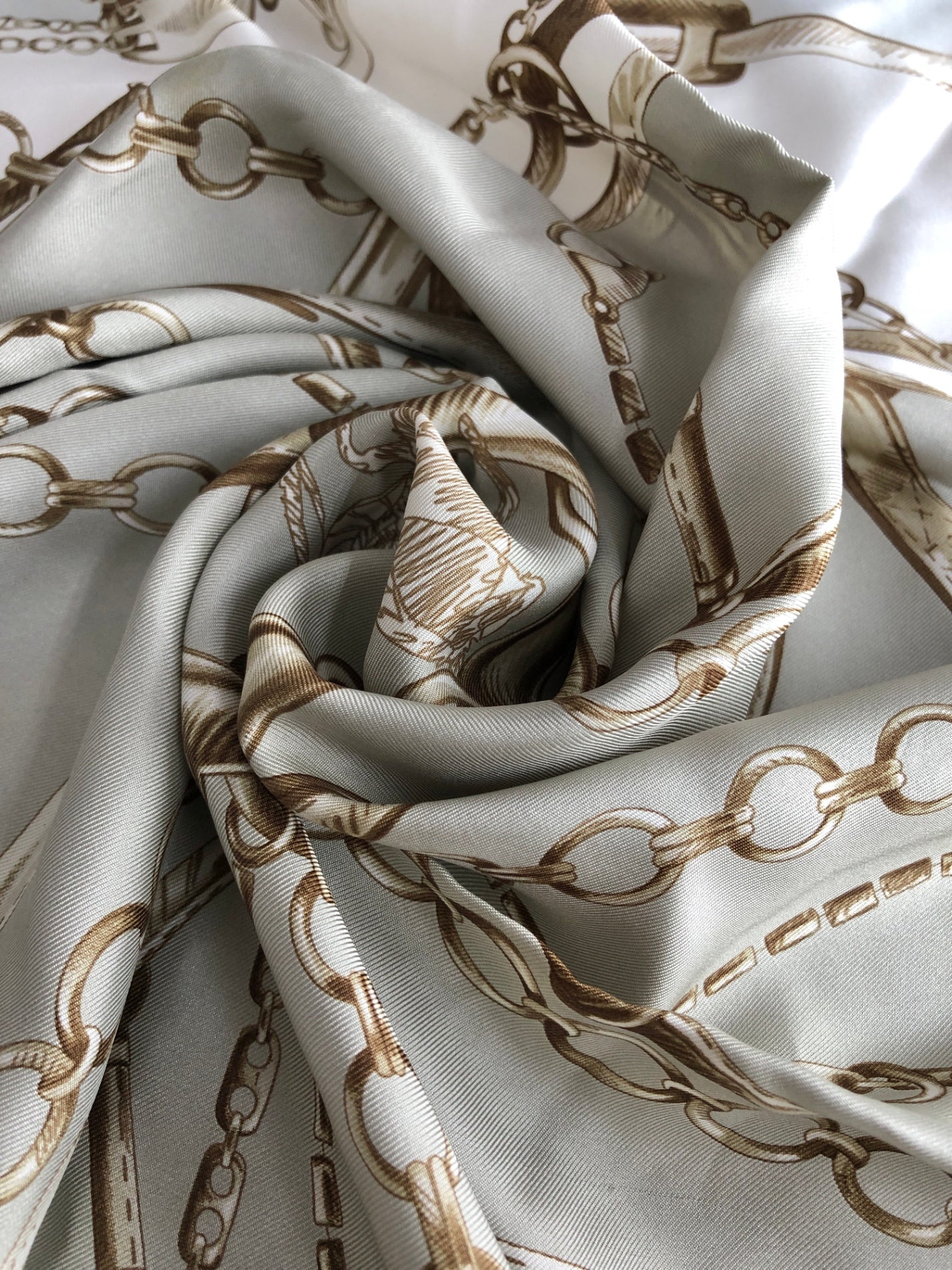 CELINE Silk Scarf Gray×White Vintage n5252j