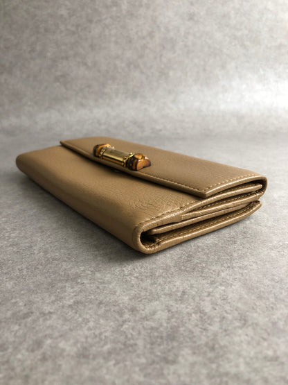 GUCCI Bamboo Long Wallet Beige Vintage kj6mc3