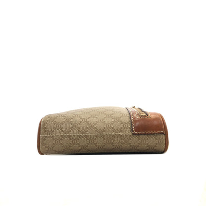 CELINE Macadam Blason Logo Motif  Front Zipper Shoulder bag Beige Vintage u8nhjb