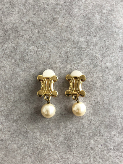 CELINE Triomphe Earrings Gold Vintage 6wehsi