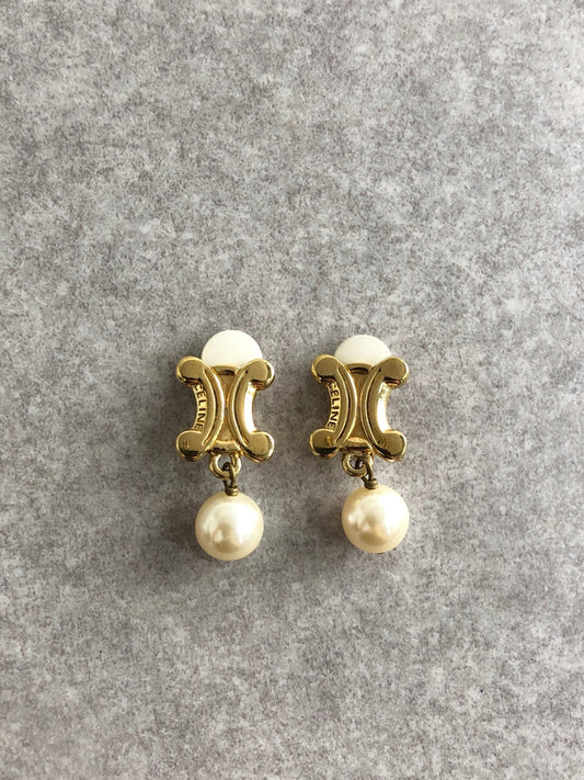 CELINE Triomphe Earrings Gold Vintage 6wehsi