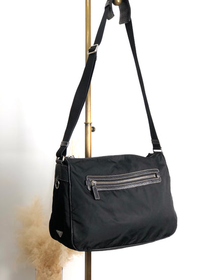 PRADA Tessuto Triangle Logo Shoulder bag Black Vintage w53g57