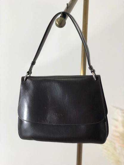 PRADA Logo Double Face Leather Handbag Brown Vintage twseze