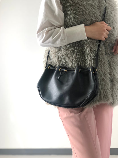 Christian Dior 蜂巢圖案抽繩單肩包 黑色 復古 aswuth 
