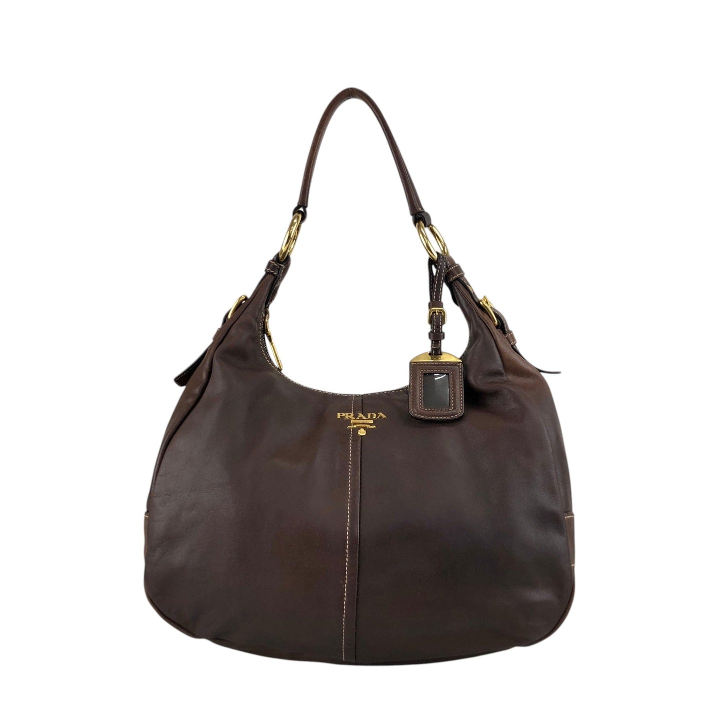 PRADA Logo Handbag Hobobag Brown Vintage c7p34v