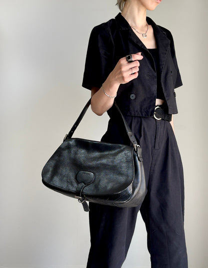 PRADA Logo Front Buckle Shoulder bag Hobobag Black Vintage m5w8bc