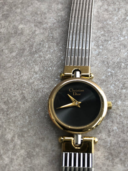 Christian Dior Logo Quartz Watch Silver×Gold 3025 Vintage 3es7fc