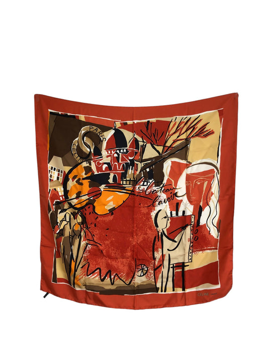 CELINE Silk Scarf Orange Vintage 2teu78