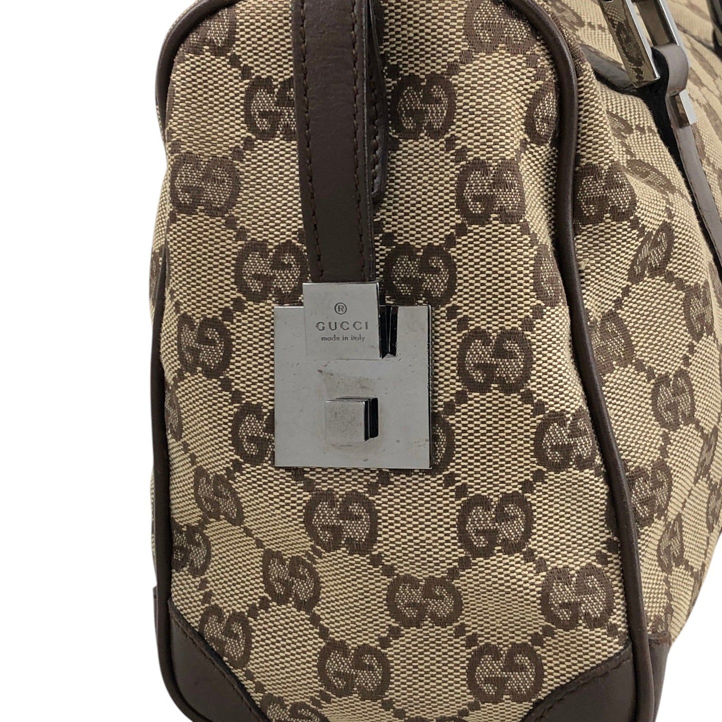 GUCCI GG Canvas Small Boston bag Handbag Brown Vintage ms6dsn