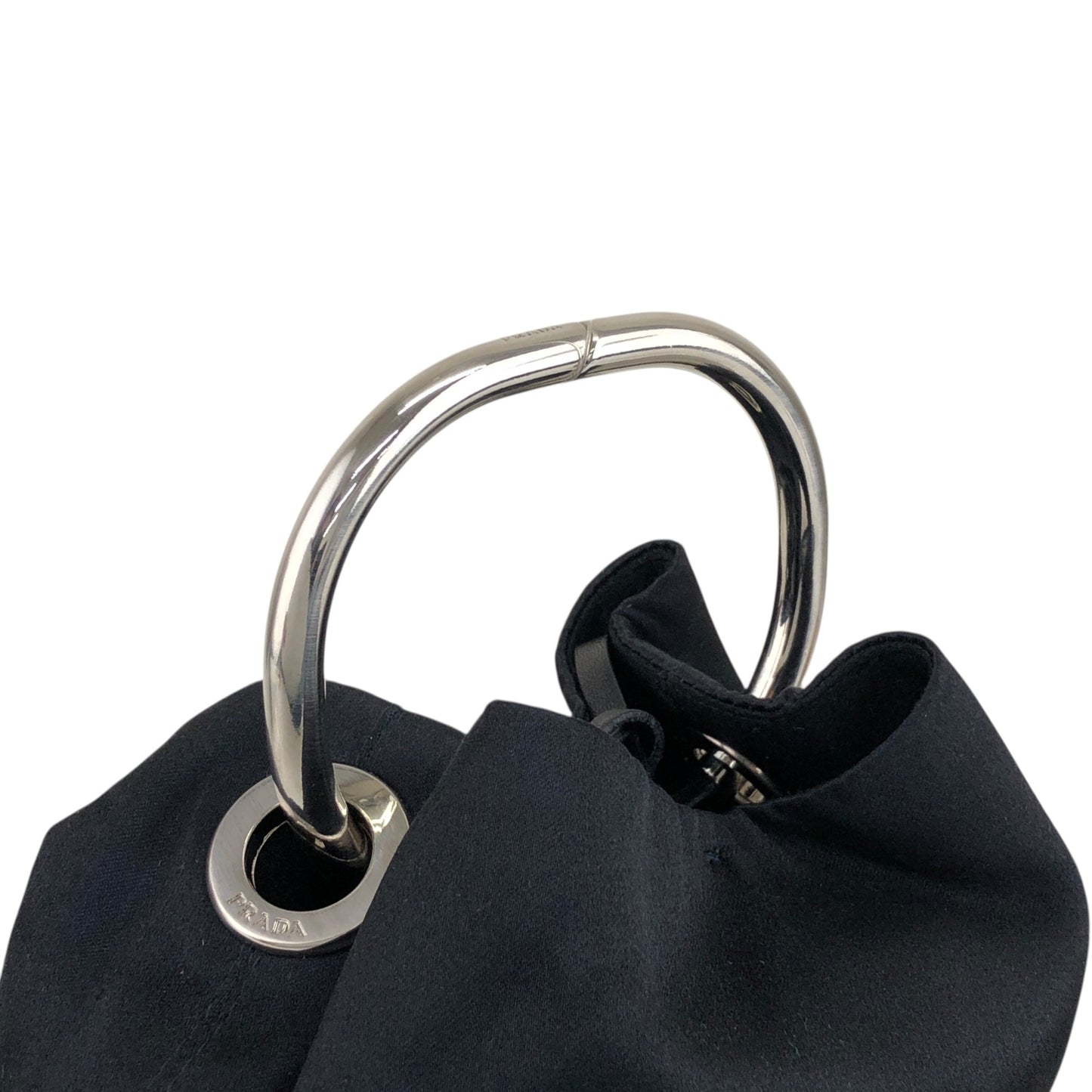PRADA Triangle Logo Metal Handle Small Handbag Black Vintage dgw5pt