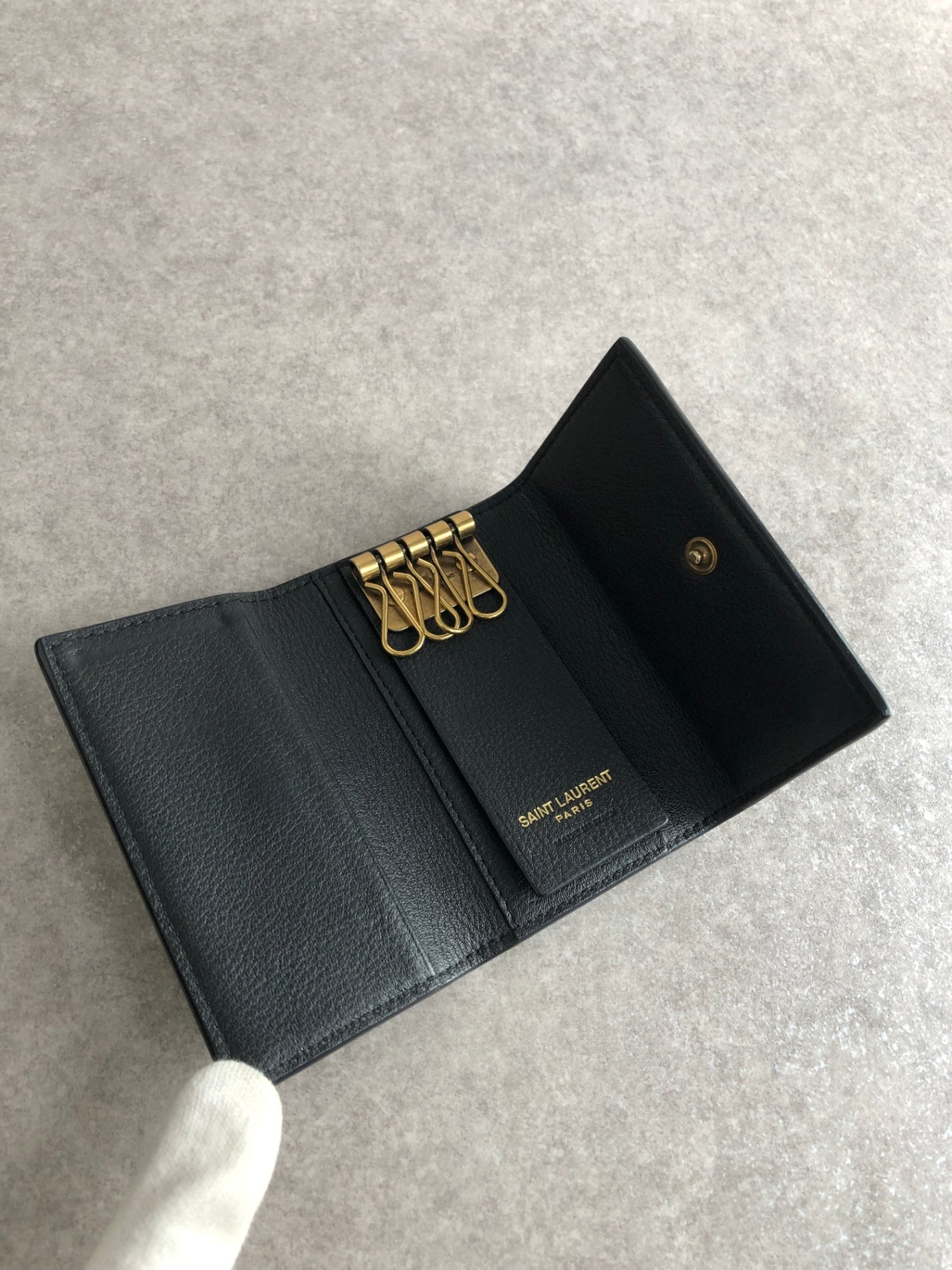 Yves Saint Laurent YSL Logo Key Case Black Vintage fjp66r