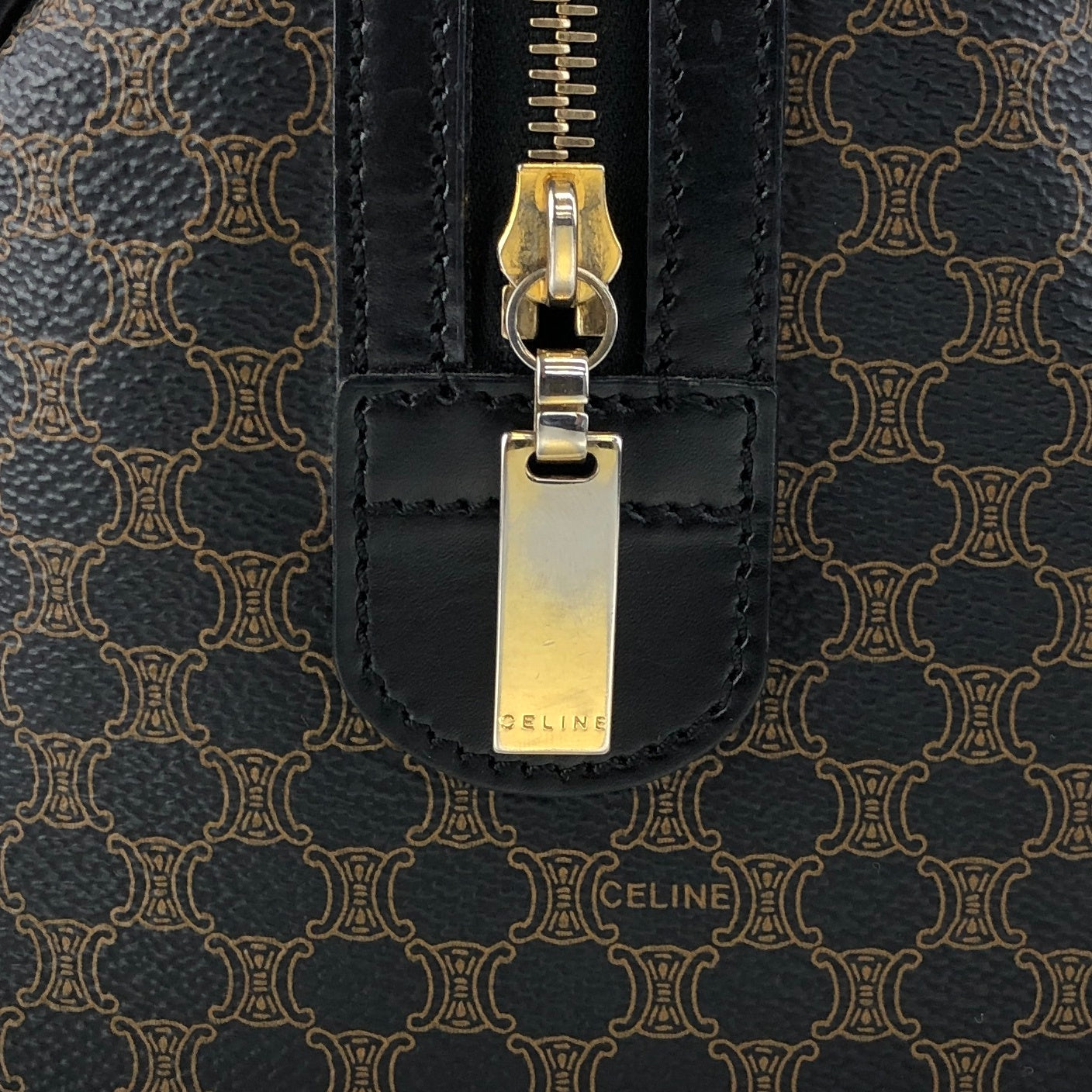 CELINE Macadam Two-way Small Boston bag Shoulder bag Black Vintage 5umhds