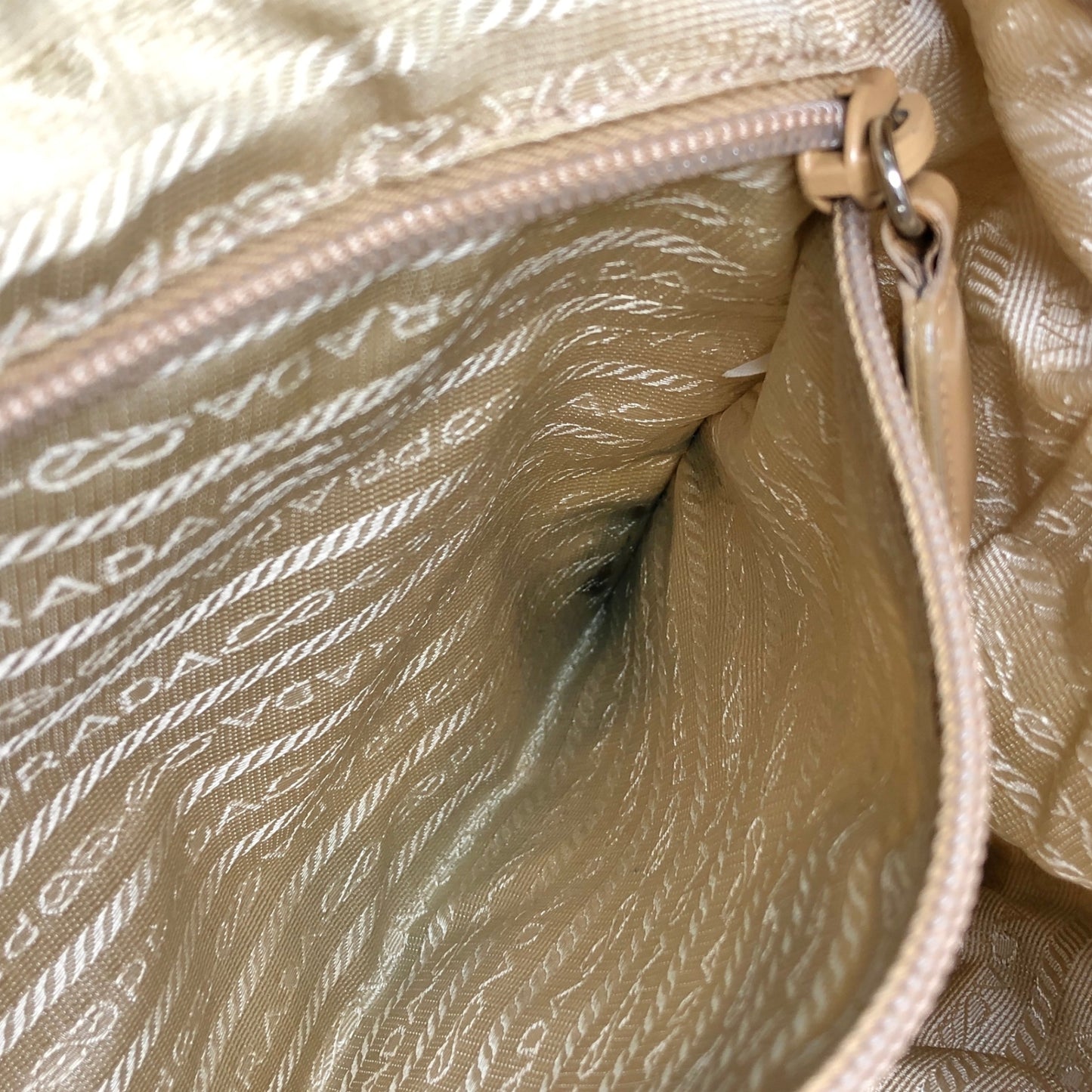 PRADA Tessuto Triangle Logo Double Pocket Backpack Beige Vintage nhc32x