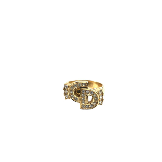 Christian Dior CD Logo Rhinestone Ring Gold Vintage yrss6i