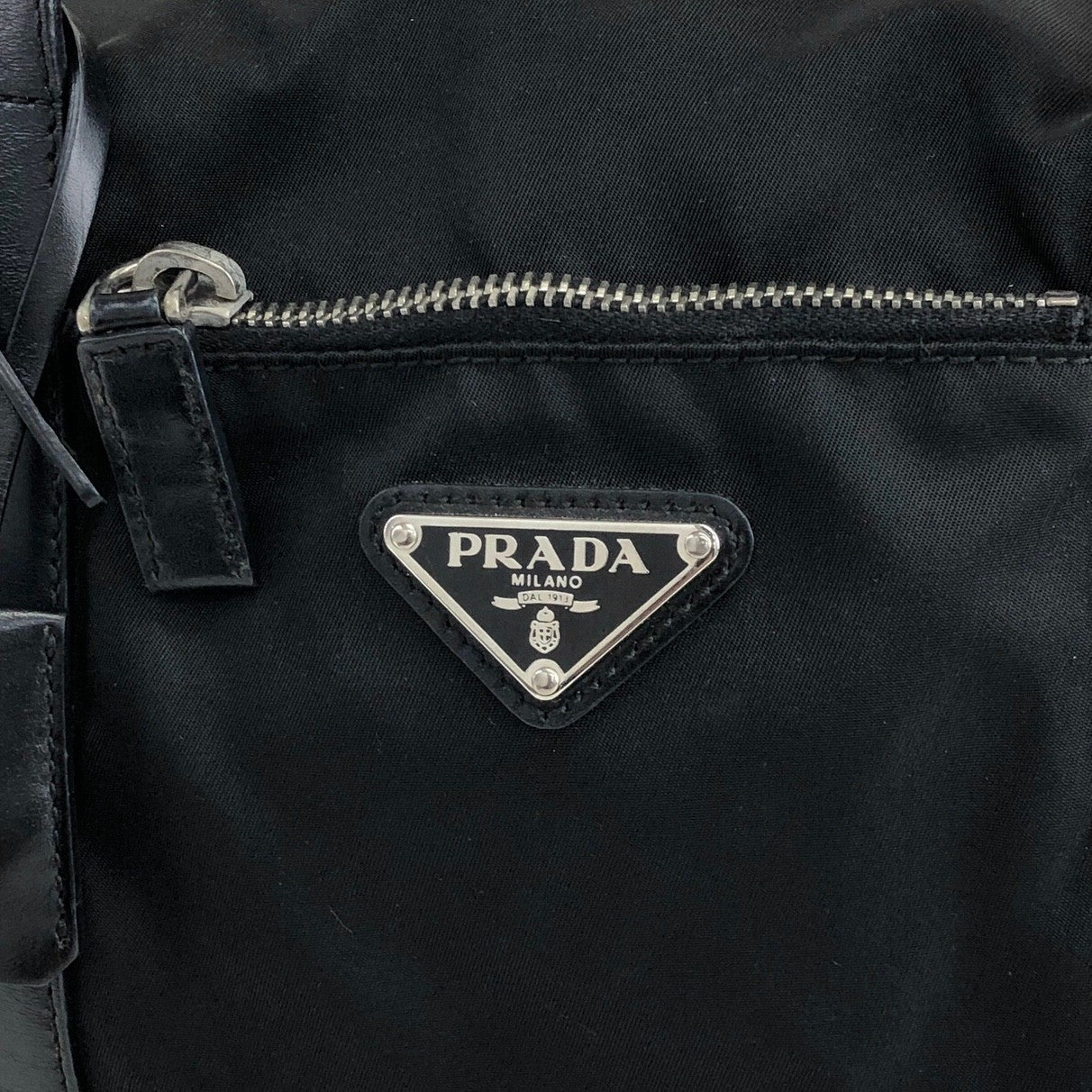 PRADA Triangle Logo Handbag Boston bag Black Vintage avf75u