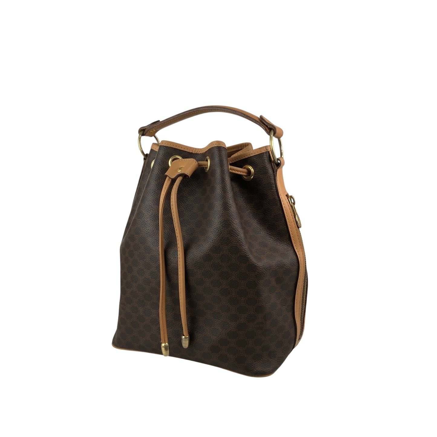 CELINE Macadam Drawstring Shoulder bag Brown Vintage 4wnnyy