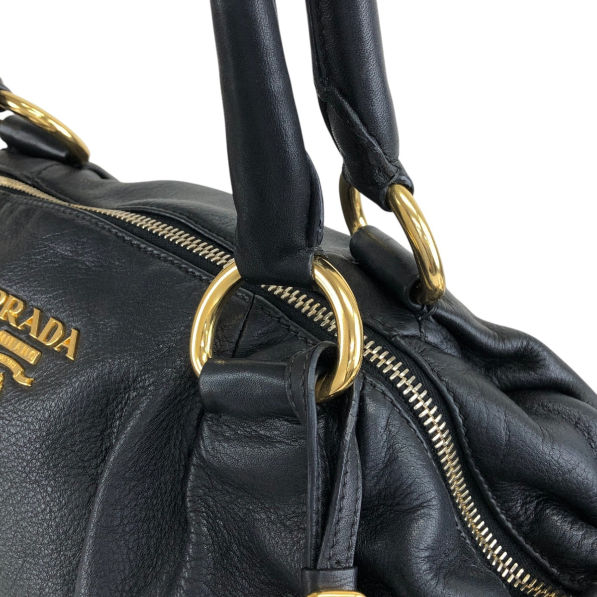 PRADA Logo Two-way Handbag Shoulder bag Black Vintage b3cs48