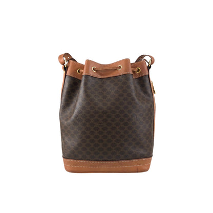CELINE Macadam Blason Drawstring Shoulder bag Brown Vintage y4ma84