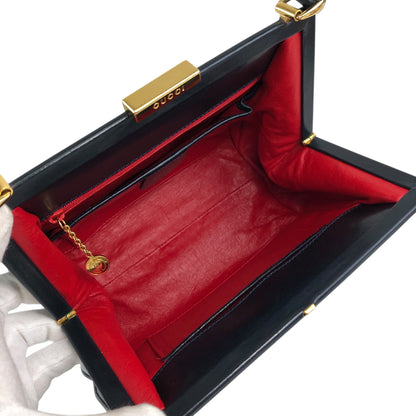 GUCCI Metal Clasp Handbag Navy Vintage 7taztf