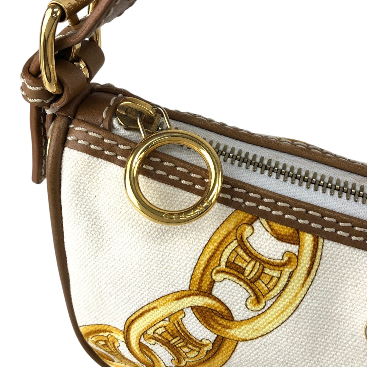 CELINE Blason Canvas Leather Handbag White Vintage vzzbsd