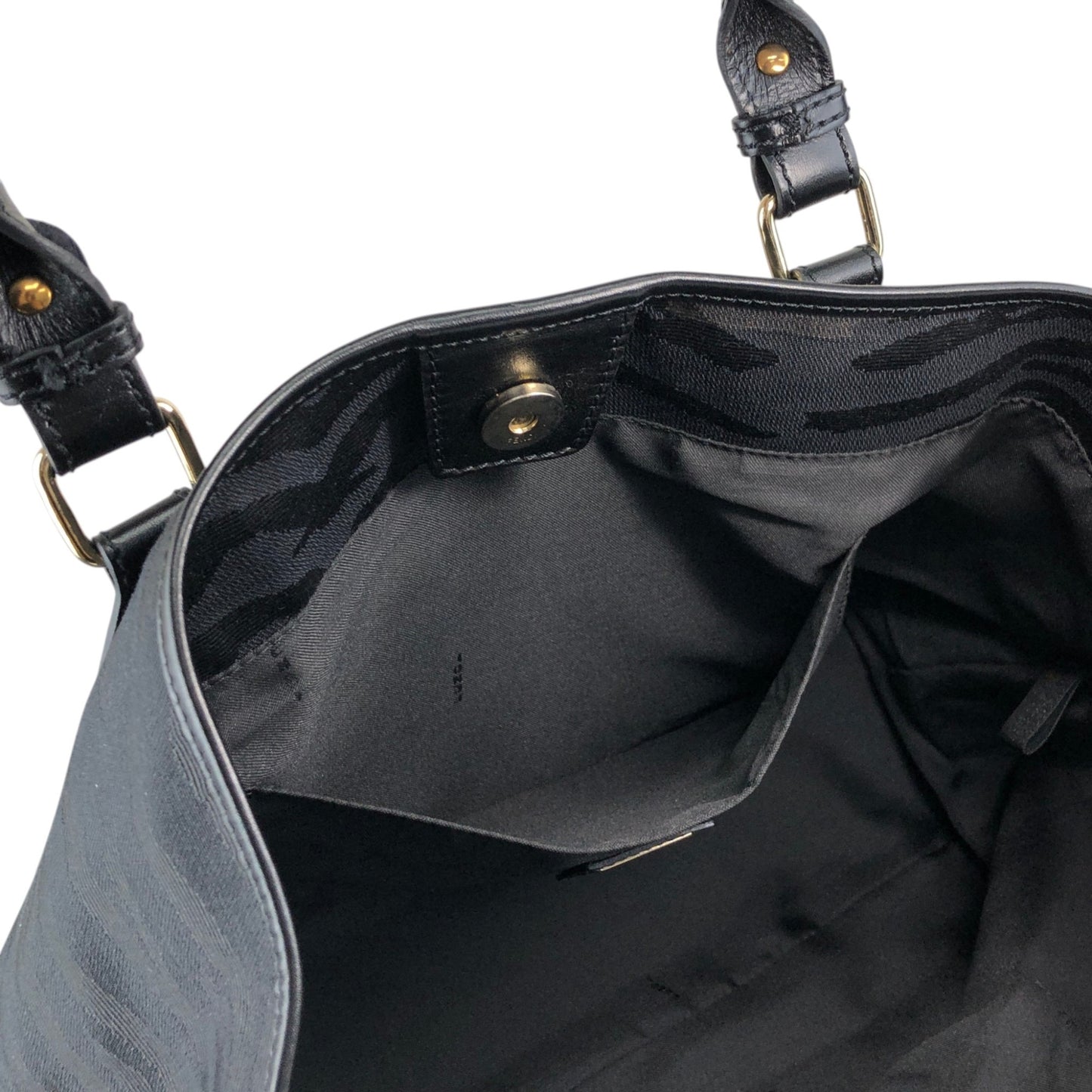 FENDI Logo Charm Handbag Totebag Black Vintage sgtpj5