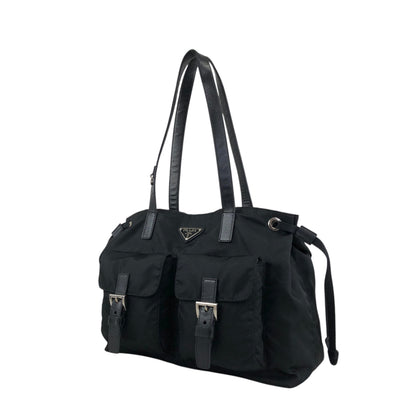 PRADA Tessuto Triangle Logo Double Pocket Totebag Black Vintage bdfpbe