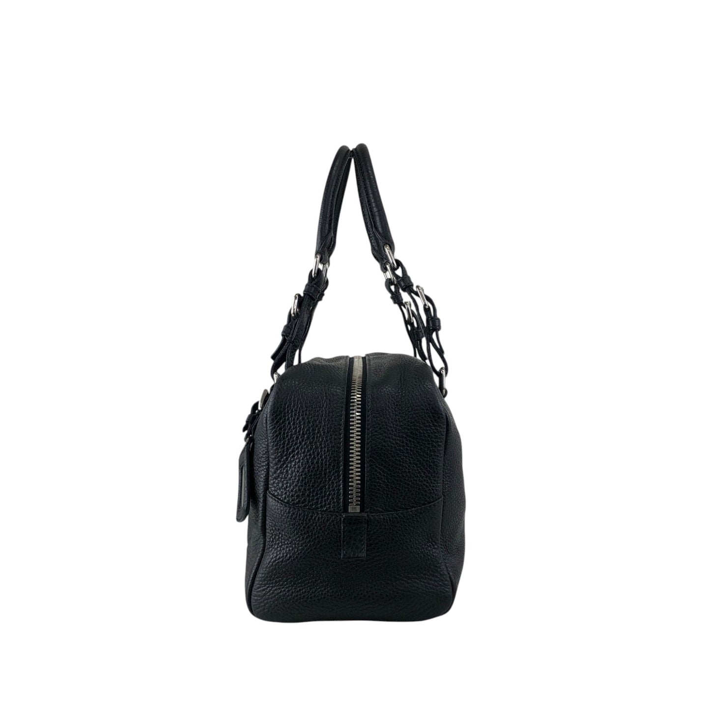 PRADA Logo Embossed Small Boston bag Handbag Black Vintage 6kdc52