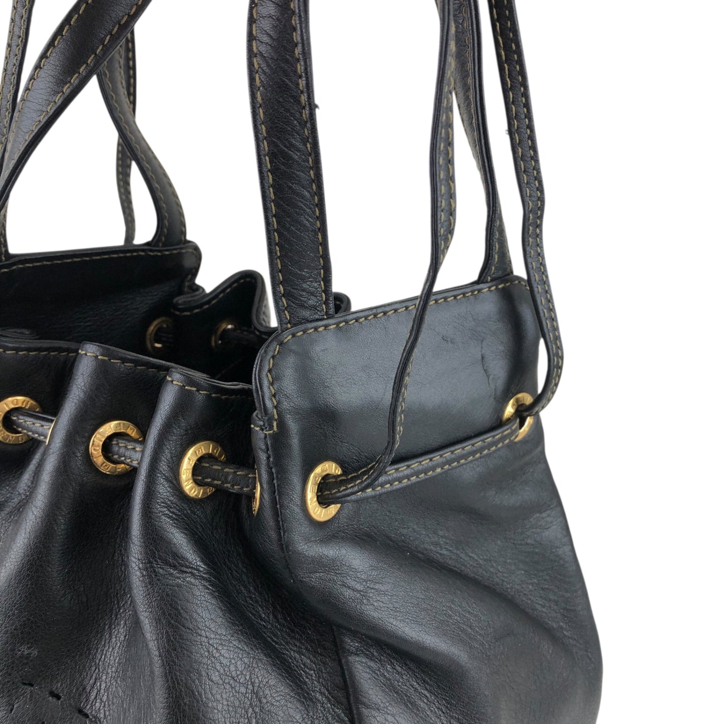 FENDI Logo Drawstring Shoulder bag Black Vintage 5bbkpm