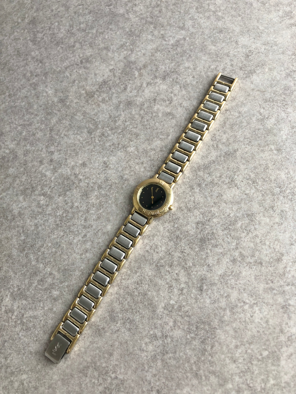 Yves Saint Laurent YSL Logo Quartz Watch Silver×Gold 2200-229789Y Vintage sngzzf