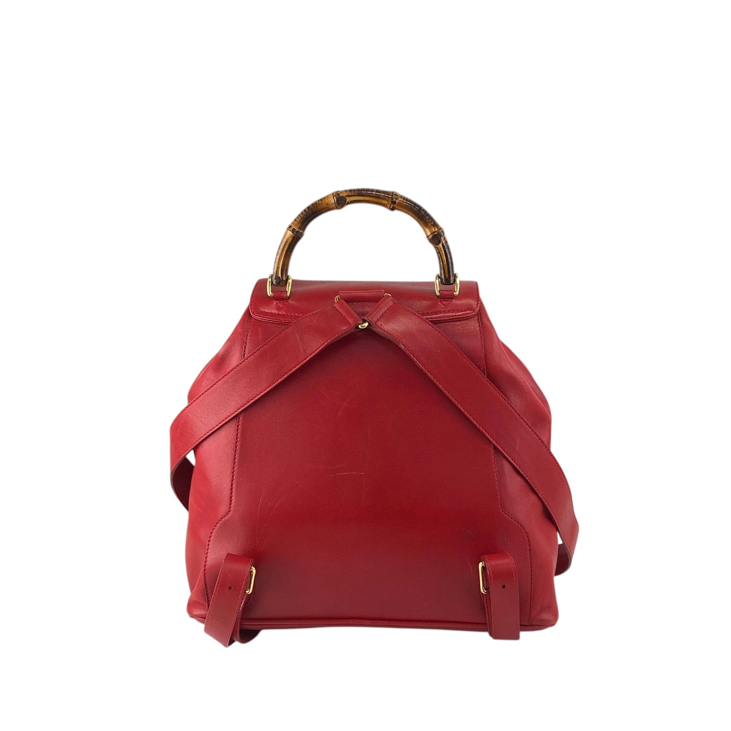 GUCCI Bamboo Double Pocket Backpack Red Vintage 3pzj72