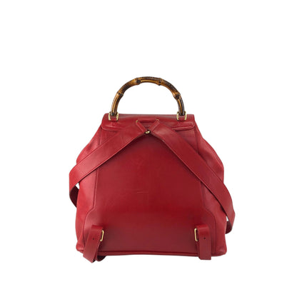 GUCCI Bamboo Double Pocket Backpack Red Vintage 3pzj72