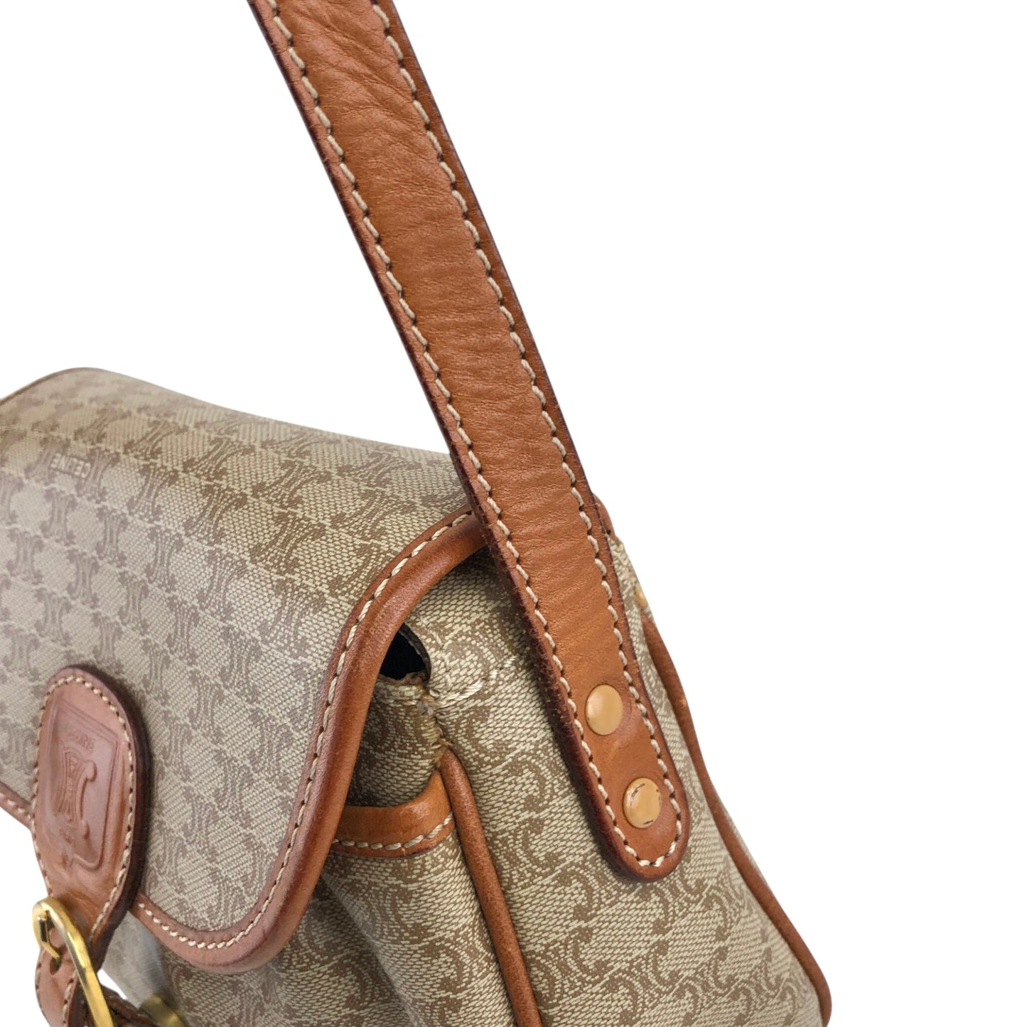 CELINE Macadam Blason Shoulder bag Beige Vintage xe5drh