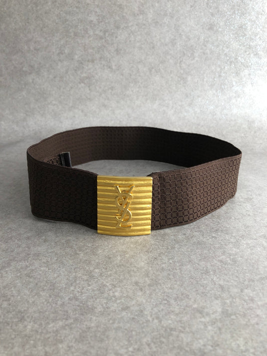 Yves Saint Laurent YSL Logo Cassandra Belt Brown Vintage 3x4ie5
