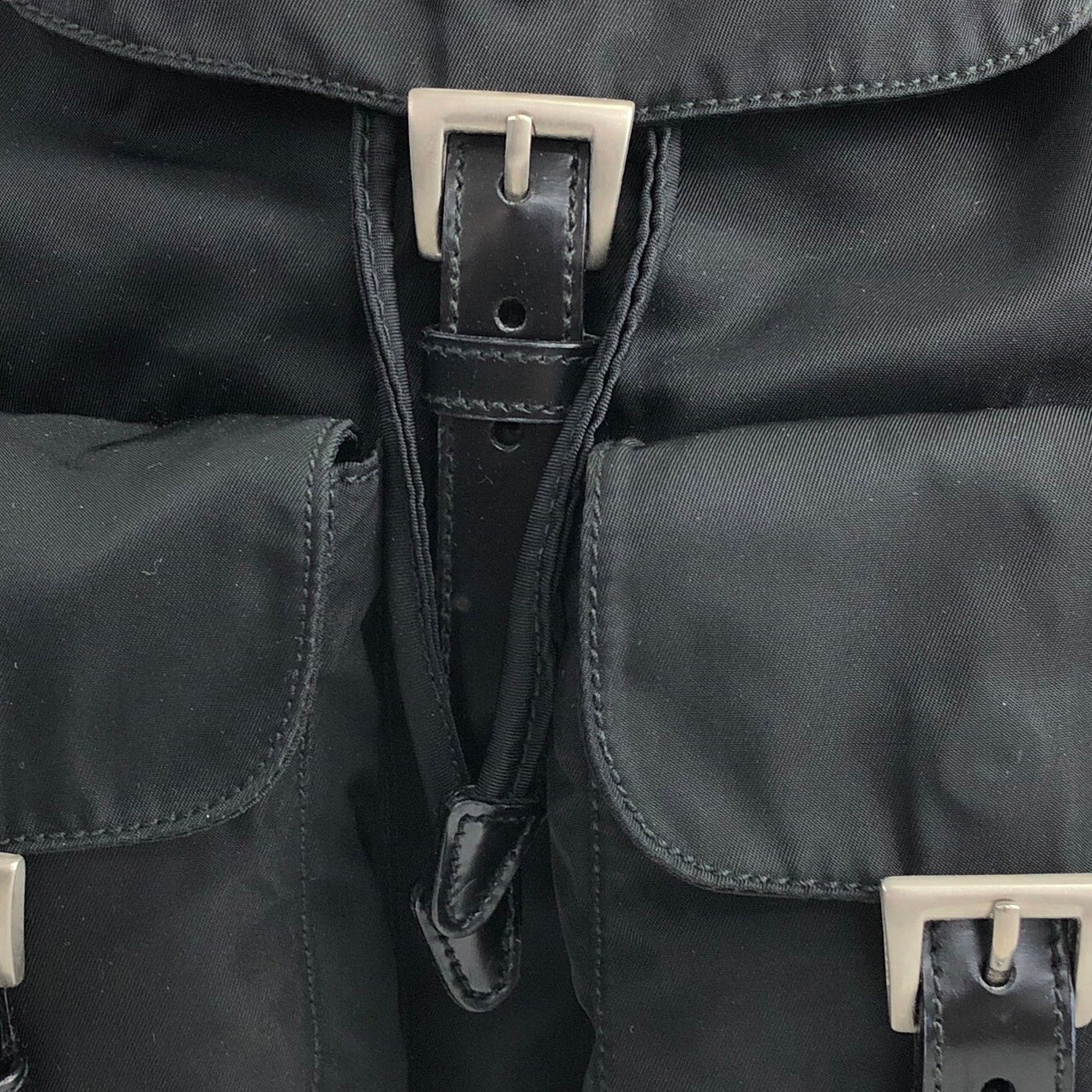 PRADA Triangle Logo Double Pocket Backpack Black Vintage hbs63x